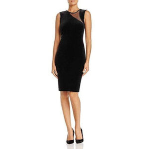 NWT Tahari Black “Lala” Velvet & Mesh Cocktail Mini Dress Size Small